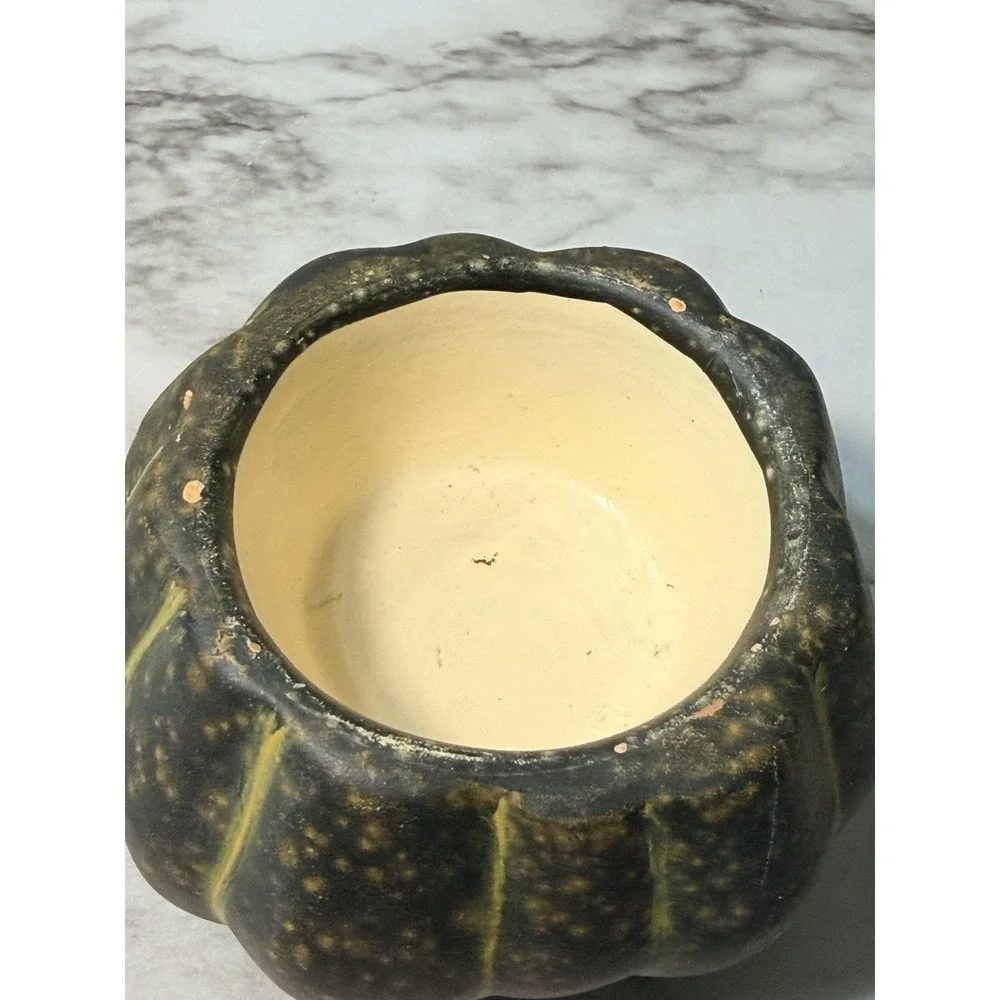 VTG Gourd/Pumpkin Ceramic Candle‎ Holder ~ Green ~ 3 x 3 (P2939)